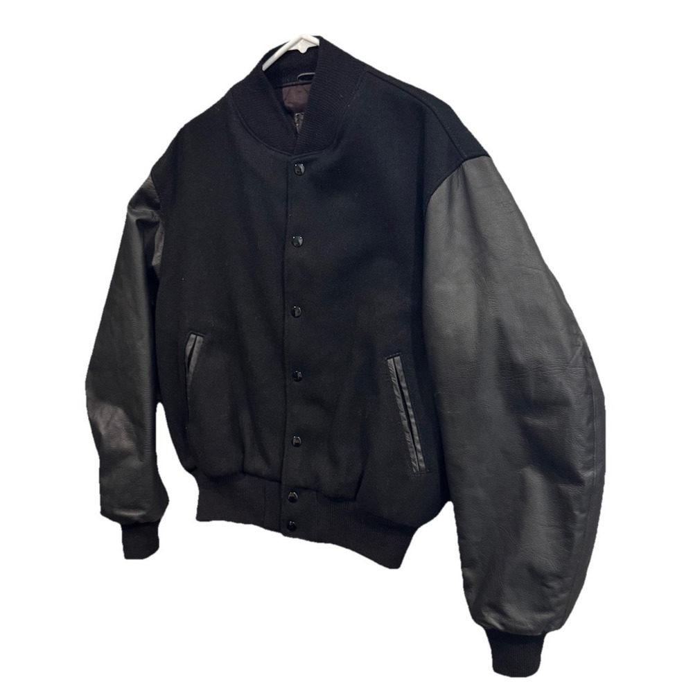 Golden Bear Mens Varsity Wool Bomber Jacket sz L Leather Sleeve Short Length - Picture 7 of 15